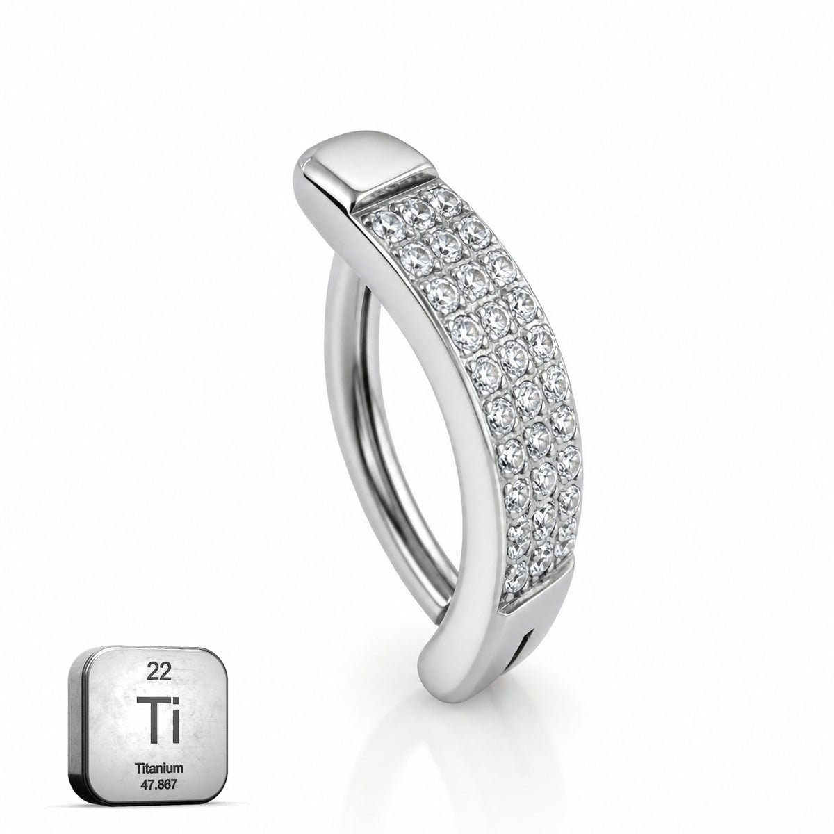 Titanium Click Lock Belly Piercing – Curved Pavé CZ Bar