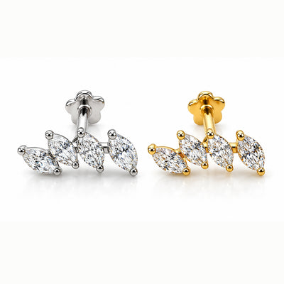18K Gold Four Marquise Lab-Grown Diamond Curved Piercing Stud
