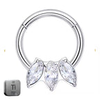 Natural Titanium 3 Marquise Crystal Daith &amp; Septum Piercing Hoop 16G 8MM