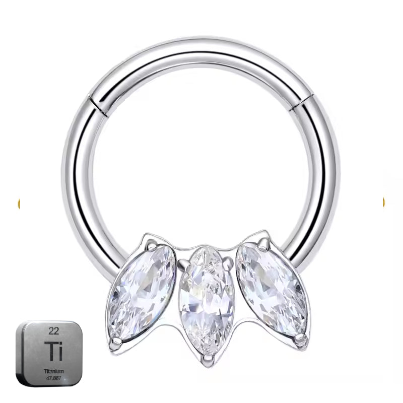Natural Titanium 3 Marquise Crystal Daith &amp; Septum Piercing Hoop 16G 8MM