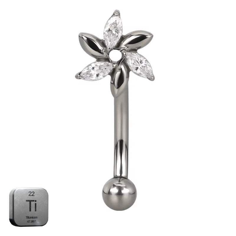 Natural Titanium 16G (1.2MM) Internally Threaded Flower Petal Rook Eyebrow Piercing