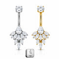 Titanium Belly Piercing – Leaf Cluster CZ Drop