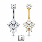 Titanium Belly Piercing – Leaf Cluster CZ Drop