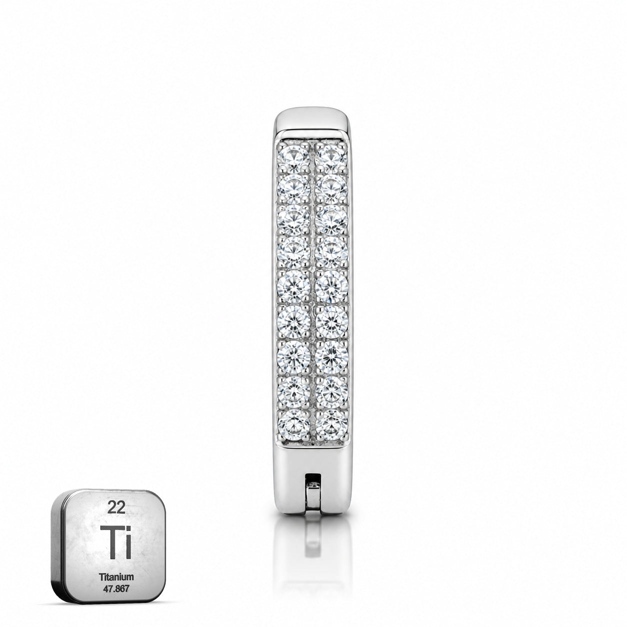 Titanium Click Lock Belly Piercing – Double Row Clear CZ Bar