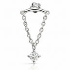 18K White Gold Hidden Helix Chain with Natural Diamond Drop