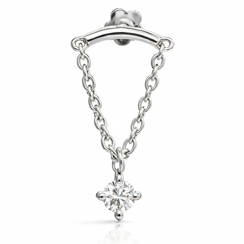 18K White Gold Hidden Helix Chain with Natural Diamond Drop