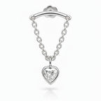 18K White Gold Hidden Helix Chain Stud with Heart-Shape Moissanite