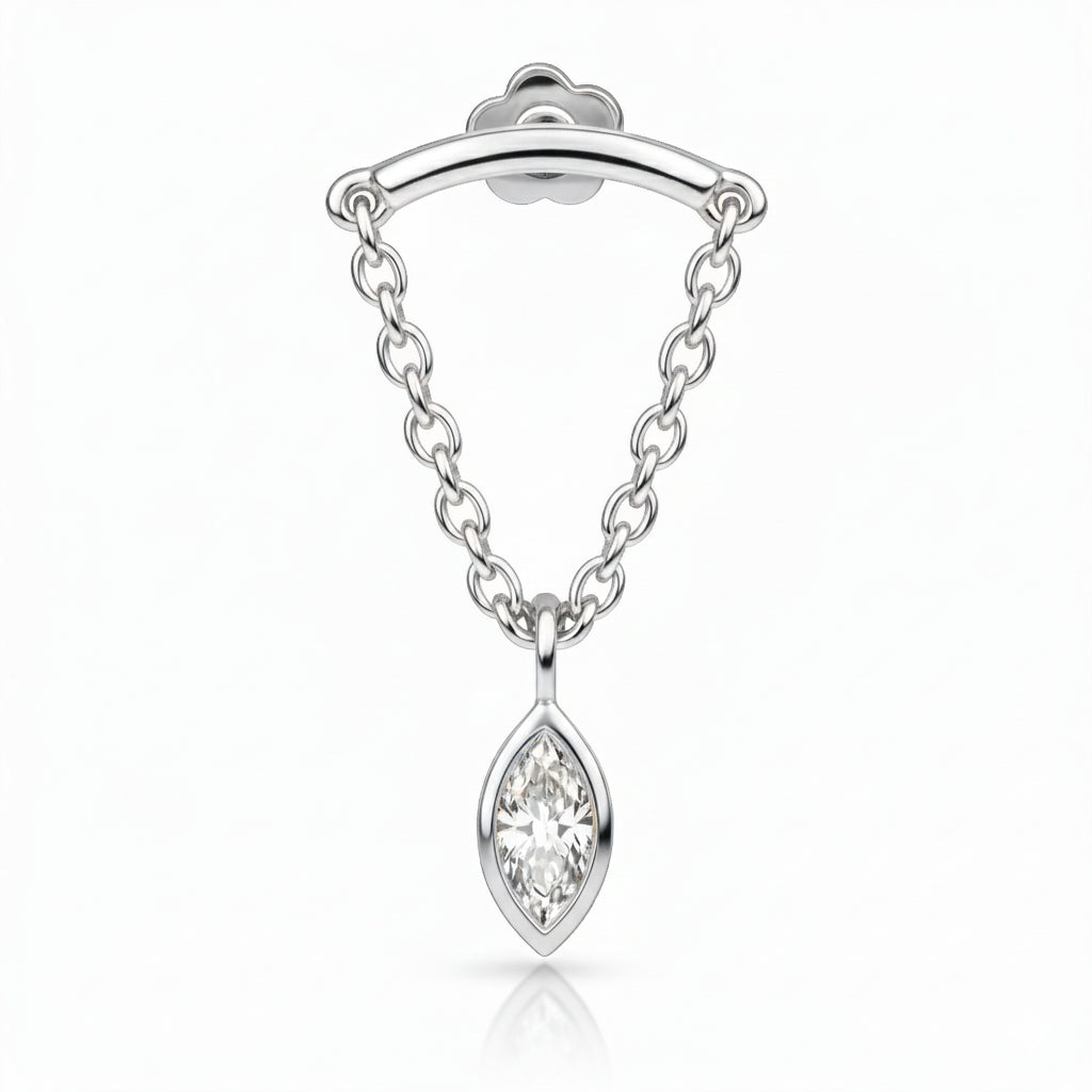 18K White Gold Marquise Diamond Hidden Helix Piercing