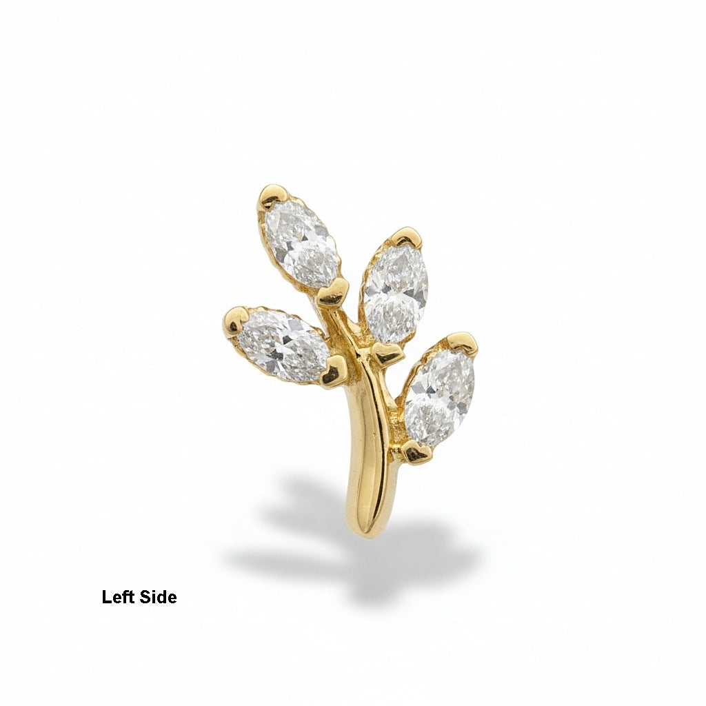 18K Gold Leaf Marquise Natural Diamond Stud (Right &amp; Left)