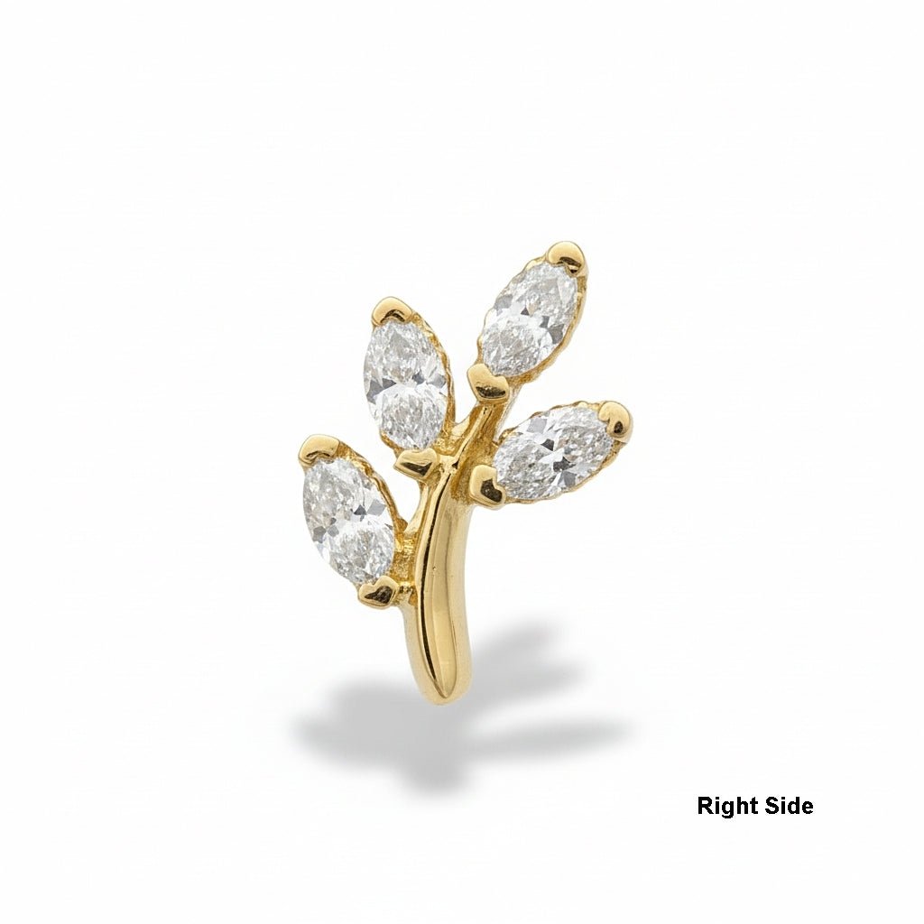 18K Gold Leaf Marquise Natural Diamond Stud (Right &amp; Left)