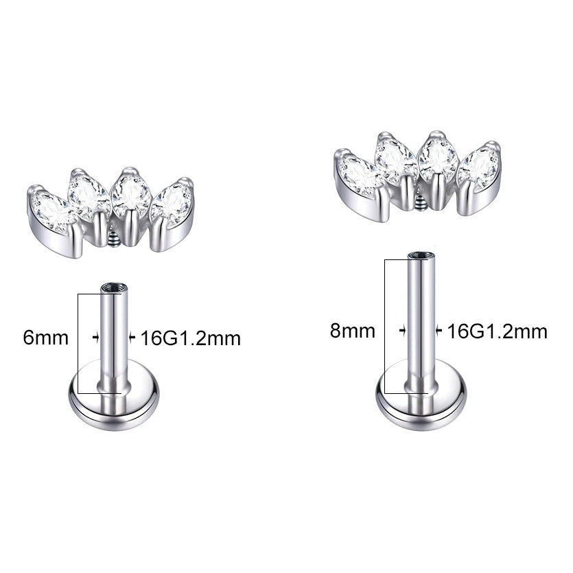 LAB_Curve_03 ASTM F136 Titanium 16G (1.2MM) Internally Threaded Labret Stud 4CZ