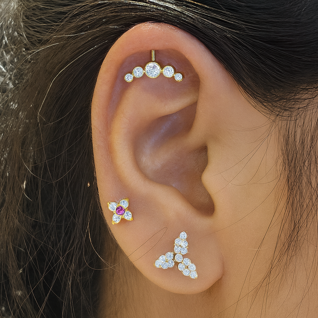 Vertical Helix &amp; Traditional Maharashtrian Bugadi Piercing — 5 CZ Cluster