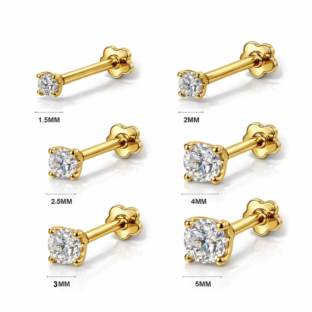 18K Gold Lab Diamond Flat Back Stud – Internally Threaded (16G)