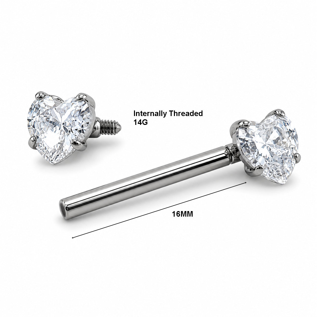 Titanium Heart Crystal Nipple Piercing Barbell