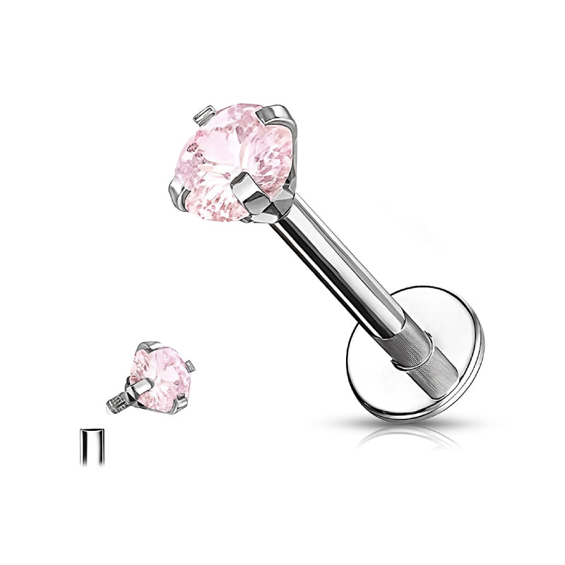 Natural Titanium 16G (1.2MM) Internally Threaded Crystal Labret Stud