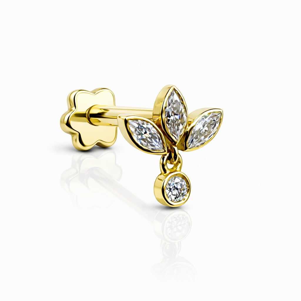 18K Gold Moissanite Lotus Dangle Flat-Back Stud