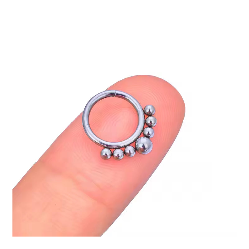 Natural Titanium 5 Balls Daith &amp; Septum Piercing Hoop 16G 10MM