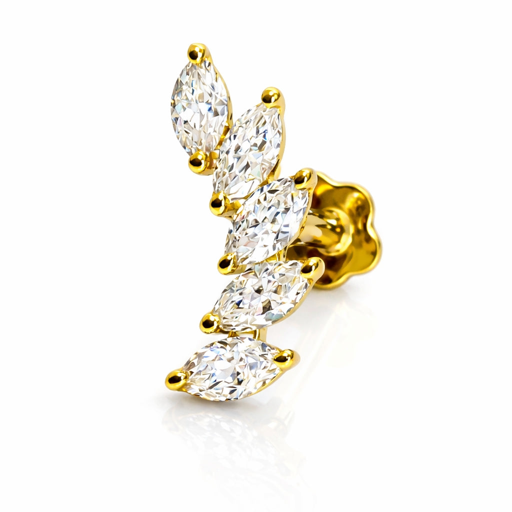 18K Gold Five Marquise Cluster Labret Lab Diamonds