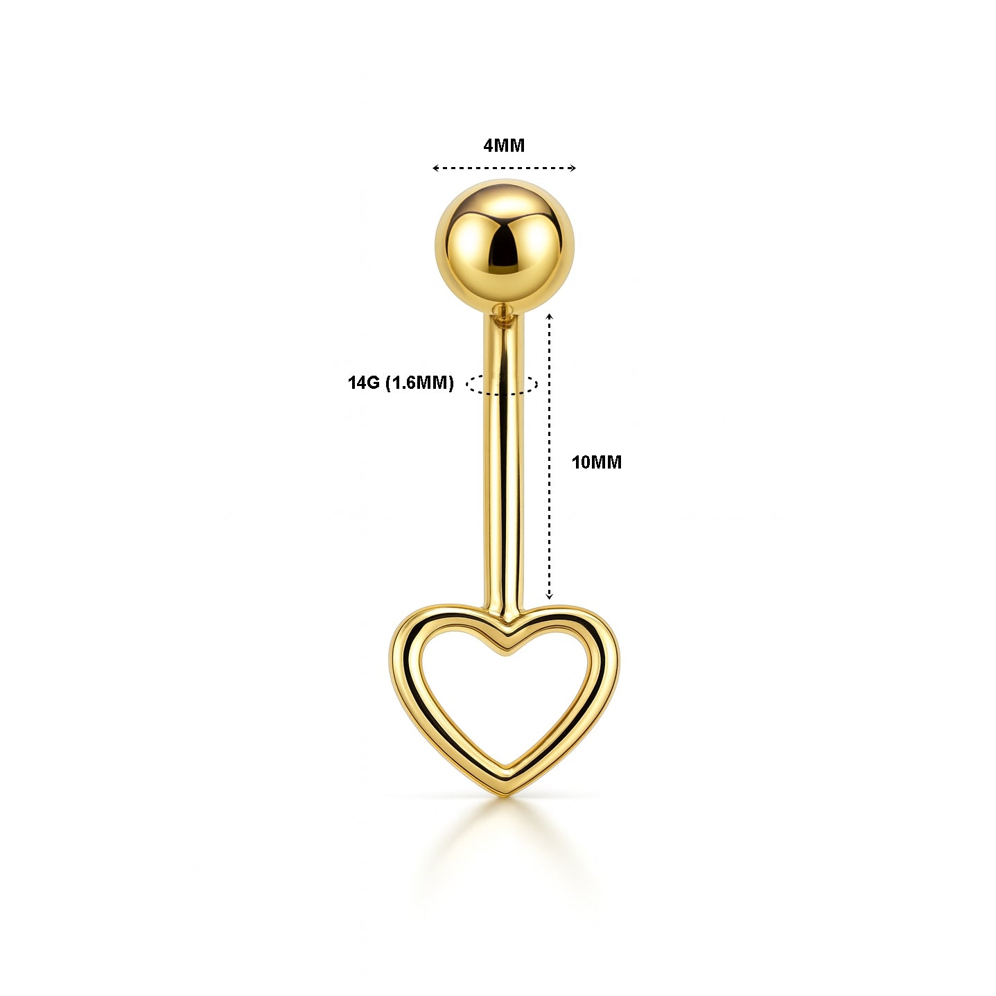 14K Solid Gold Heart Belly Piercing Jewelry – Internal Threaded
