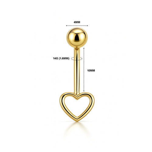 14K Solid Gold Heart Belly Piercing Jewelry – Internal Threaded