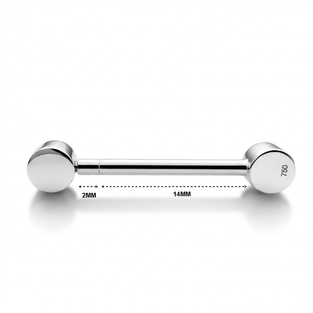 18K White Gold D-Color Moissanite Nipple Barbell – Internally Threaded (Adjustable Length, Sold Per Piece) 