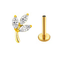 ASTM F136 Titanium 16G (1.2MM) Internally Threaded 3CZ Leaf Piercing Stud