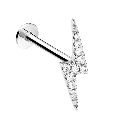 18k Gold Natural Diamond Studded 16G (1.2MM) Internally Threaded Lightning Bolt Stud