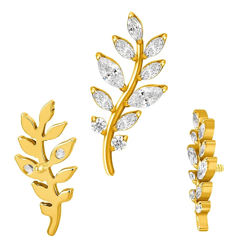 ASTM F136 Titanium 16G (1.2MM) Internally Threaded 10CZ Leaf Piercing Stud
