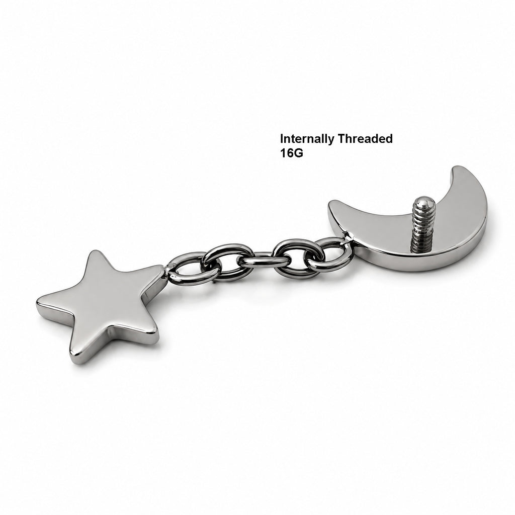 Titanium Moon &amp; Star Dangle Stud