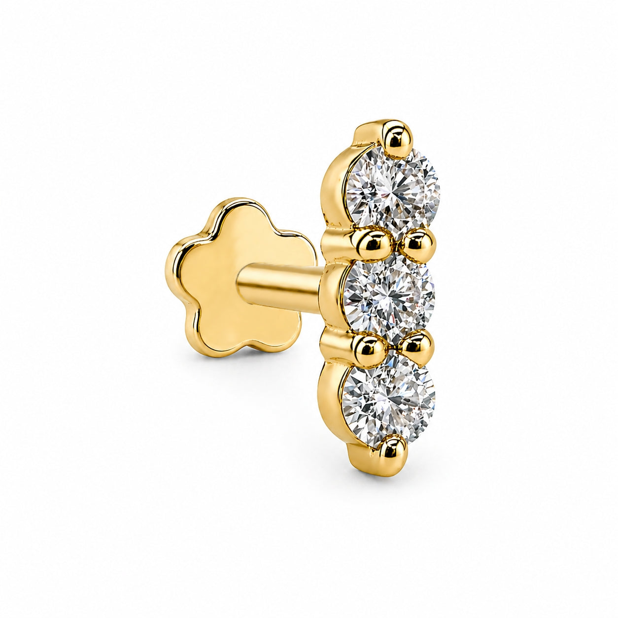 18K Gold Three Moissanite Flat Back 
