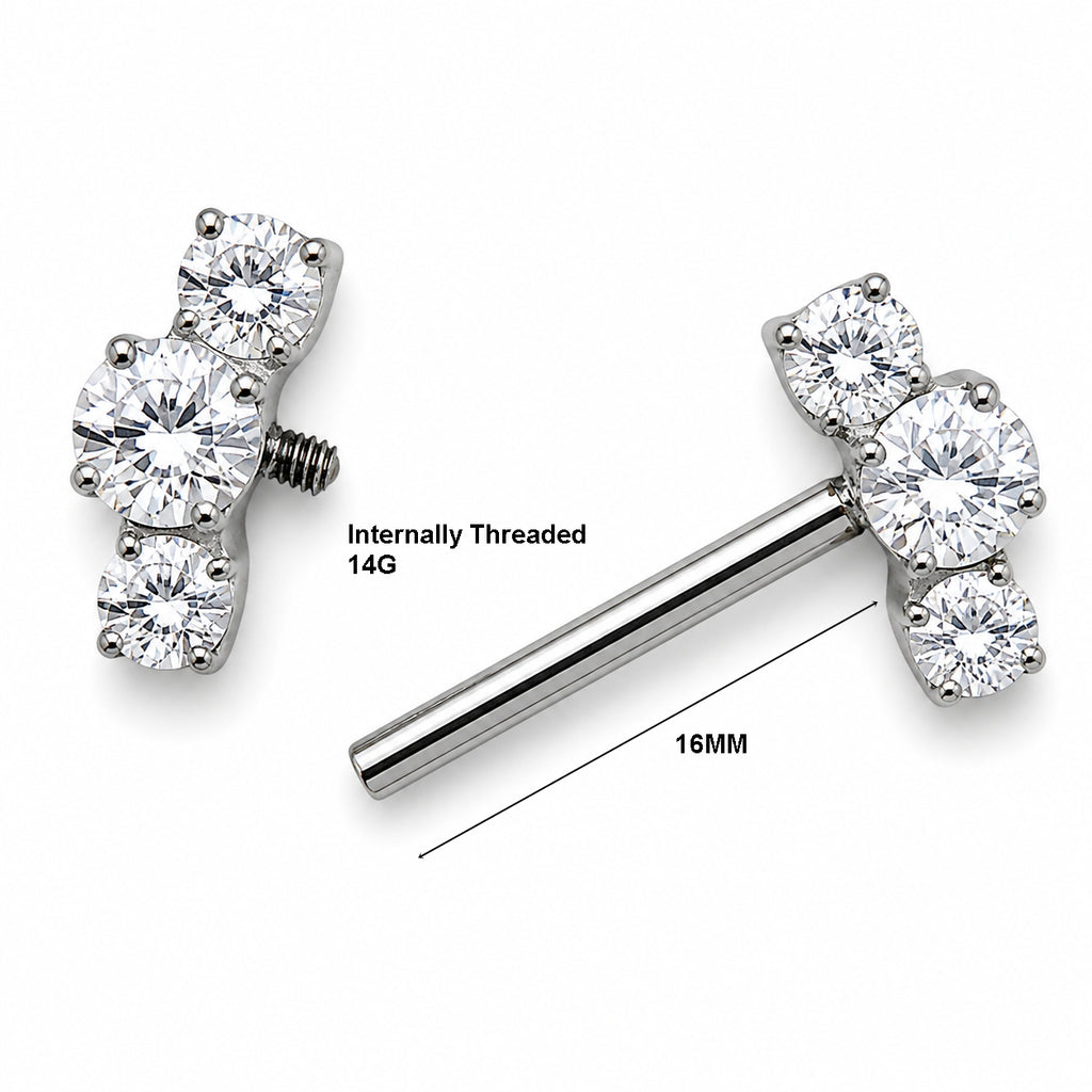 Titanium Triple Crystal Nipple Piercing Barbell