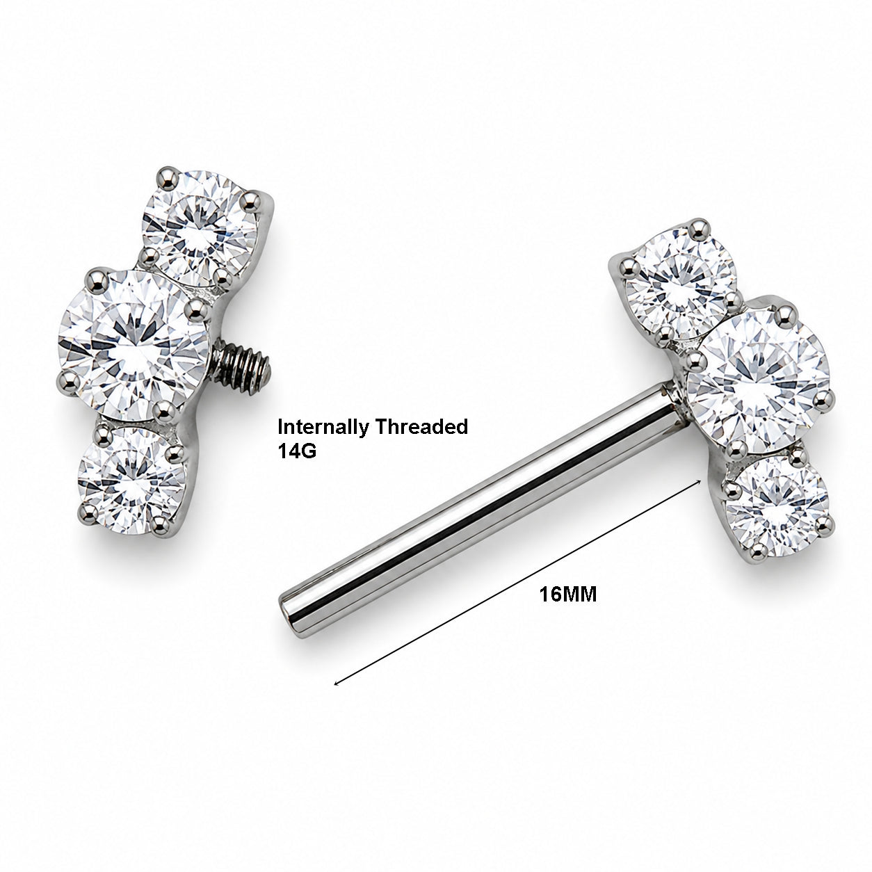 Titanium Triple Crystal Nipple Piercing Barbell