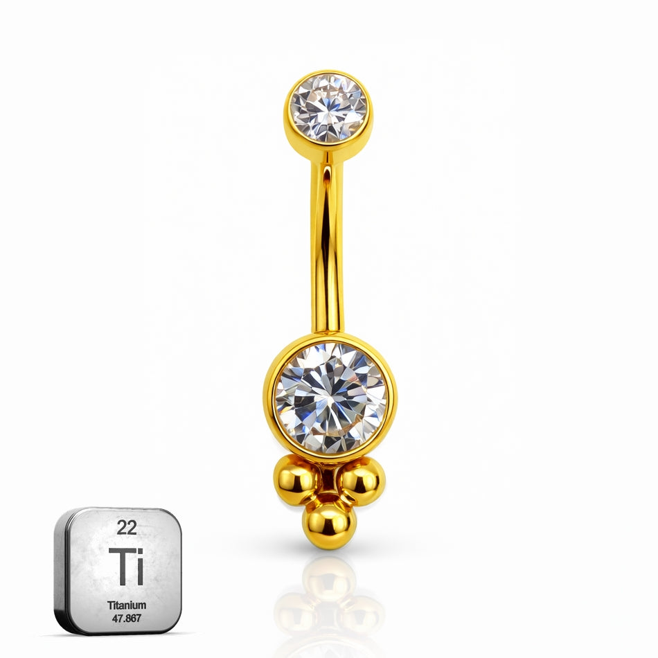 Titanium Belly Button Ring with Triple Ball Accent