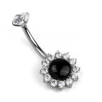 Black Onyx & CZ Sunflower Belly Piercing