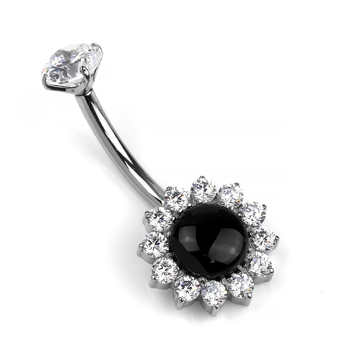 Black Onyx & CZ Sunflower Belly Piercing