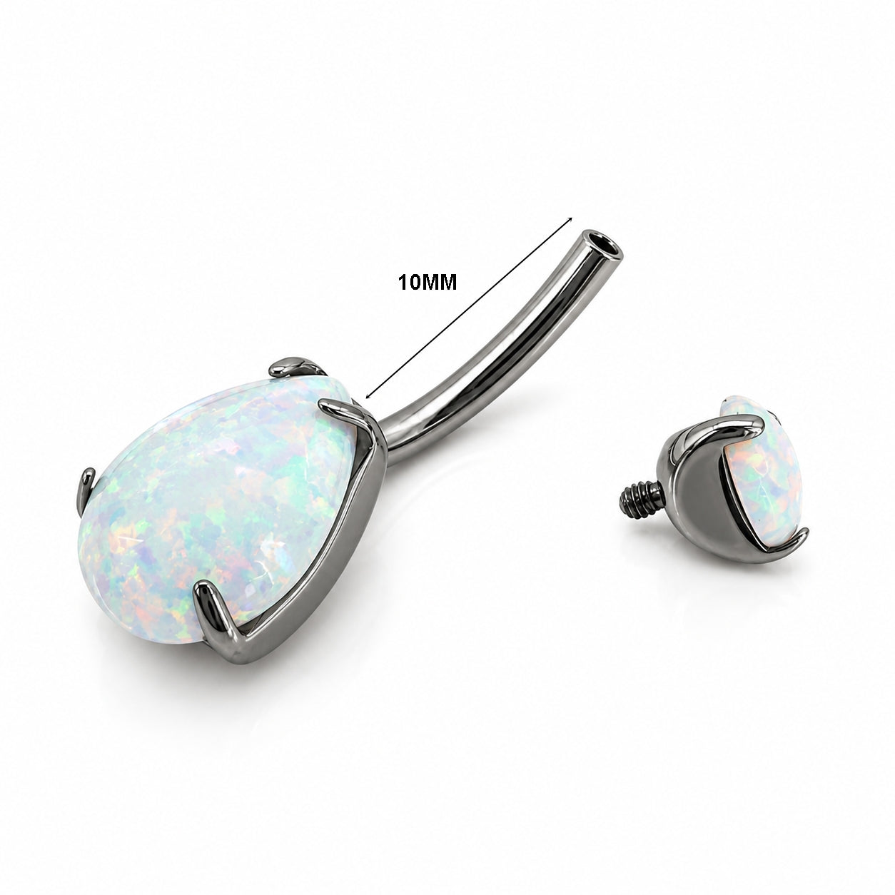 Titanium Belly Piercing – White Opal Teardrop