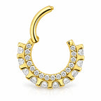 14K Gold Double-Row CZ Crown 8mm Daith & Septum Ring