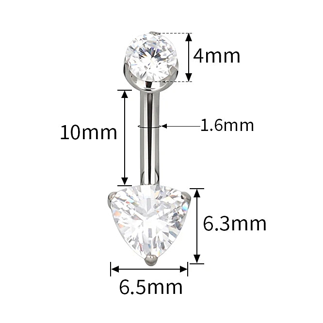 ASTM F136 Titanium 14G (1.6MM) Internally Threaded Triangle Belly Button Piercing 10MM