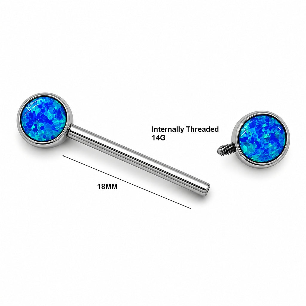 Titanium Blue Opal Nipple Piercing Barbell – Internally Threaded
