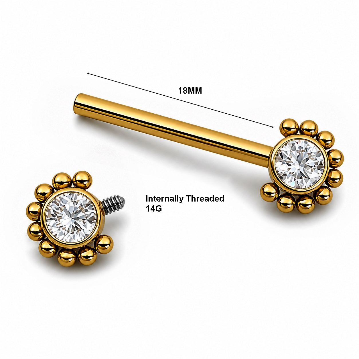 Titanium Sunburst Nipple Piercing Barbell – Internally Threaded