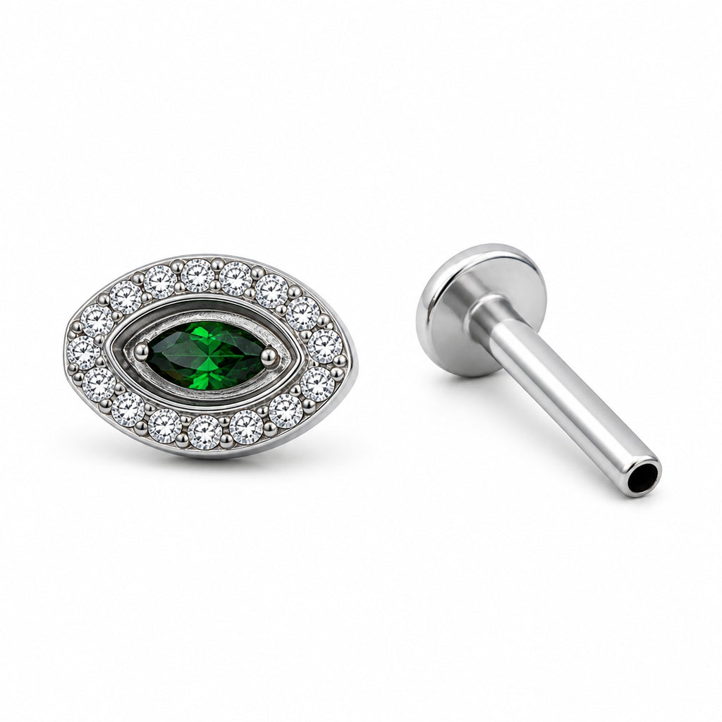 Emerald Evil Eye Titanium Flat Back Stud
