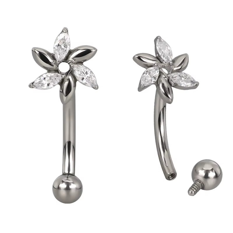 Natural Titanium 16G (1.2MM) Internally Threaded Flower Petal Rook Eyebrow Piercing
