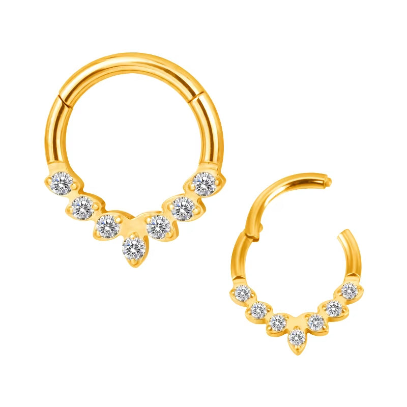 Titanium 7 Gem Petal Daith &amp; Septum Piercing Hoop 16G 10MM