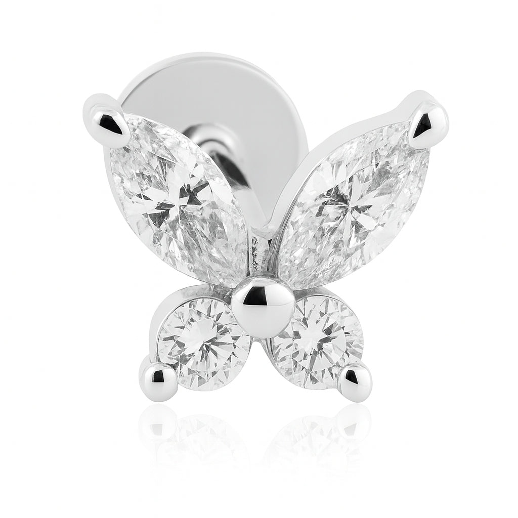 18K White Gold Butterfly Labret with VVS D Color Lab Diamonds