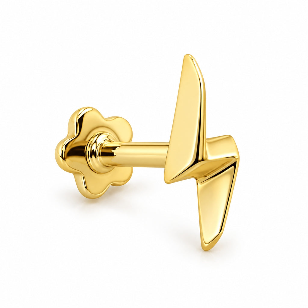 18K Gold Lightning Bolt Piercing Stud