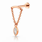 18K Rose Gold Hidden Helix Chain Stud with 4 mm Marquise Natural Diamond
