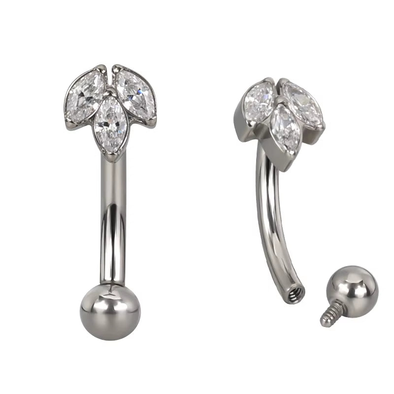 Natural Titanium 16G (1.2MM) Internally Threaded Lotus Rook Eyebrow Piercing
