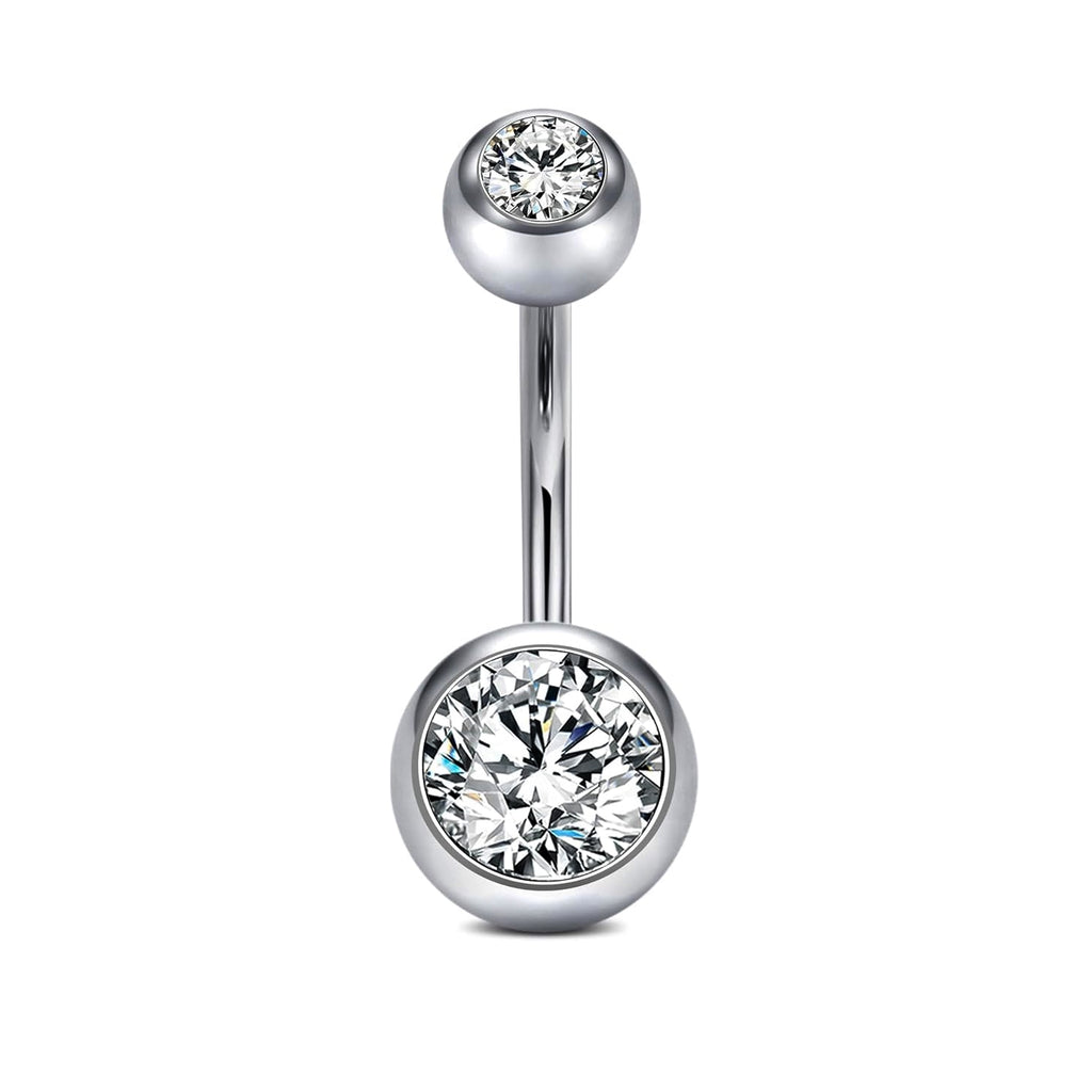 ASTM F136 Titanium 14G (1.6MM) Externally Threaded Round Crystal Belly Button Piercing 10MM