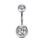 ASTM F136 Titanium 14G (1.6MM) Externally Threaded Round Crystal Belly Button Piercing 10MM