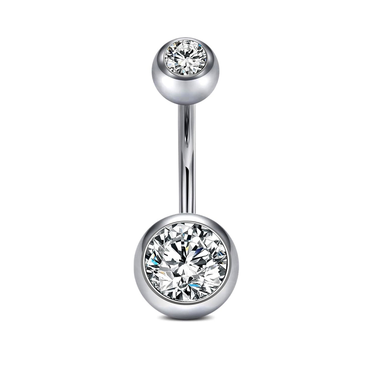 ASTM F136 Titanium 14G (1.6MM) Externally Threaded Round Crystal Belly Button Piercing 10MM